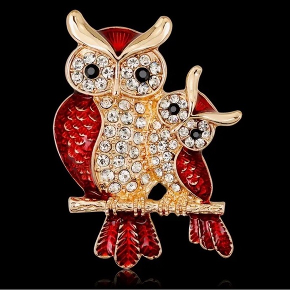 Red Drip Oil Inlaid Enamel Gold Tone Rhinestone Brooch. K-Fashion. - Picture 2 of 5